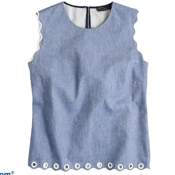 J. Crew Chambray Scallop Cute Top - Picture 1 of 5